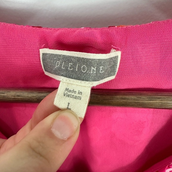 Pleione Blouse‎ Women L Pink Floral V-Neck Puff Sleeve Boho Coquette Romantic - Picture 2 of 6